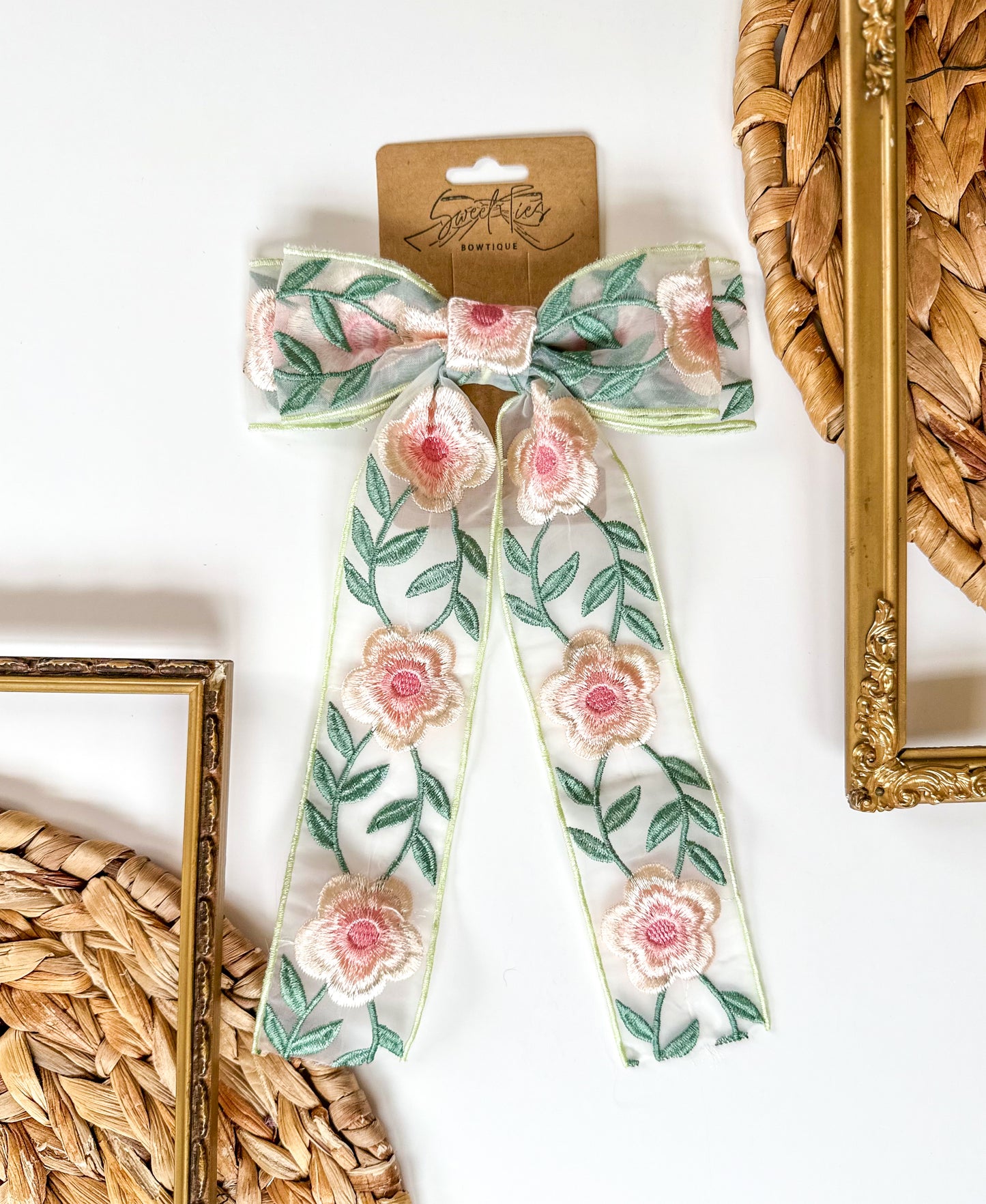 Flora Embroidered Long Tail Bow