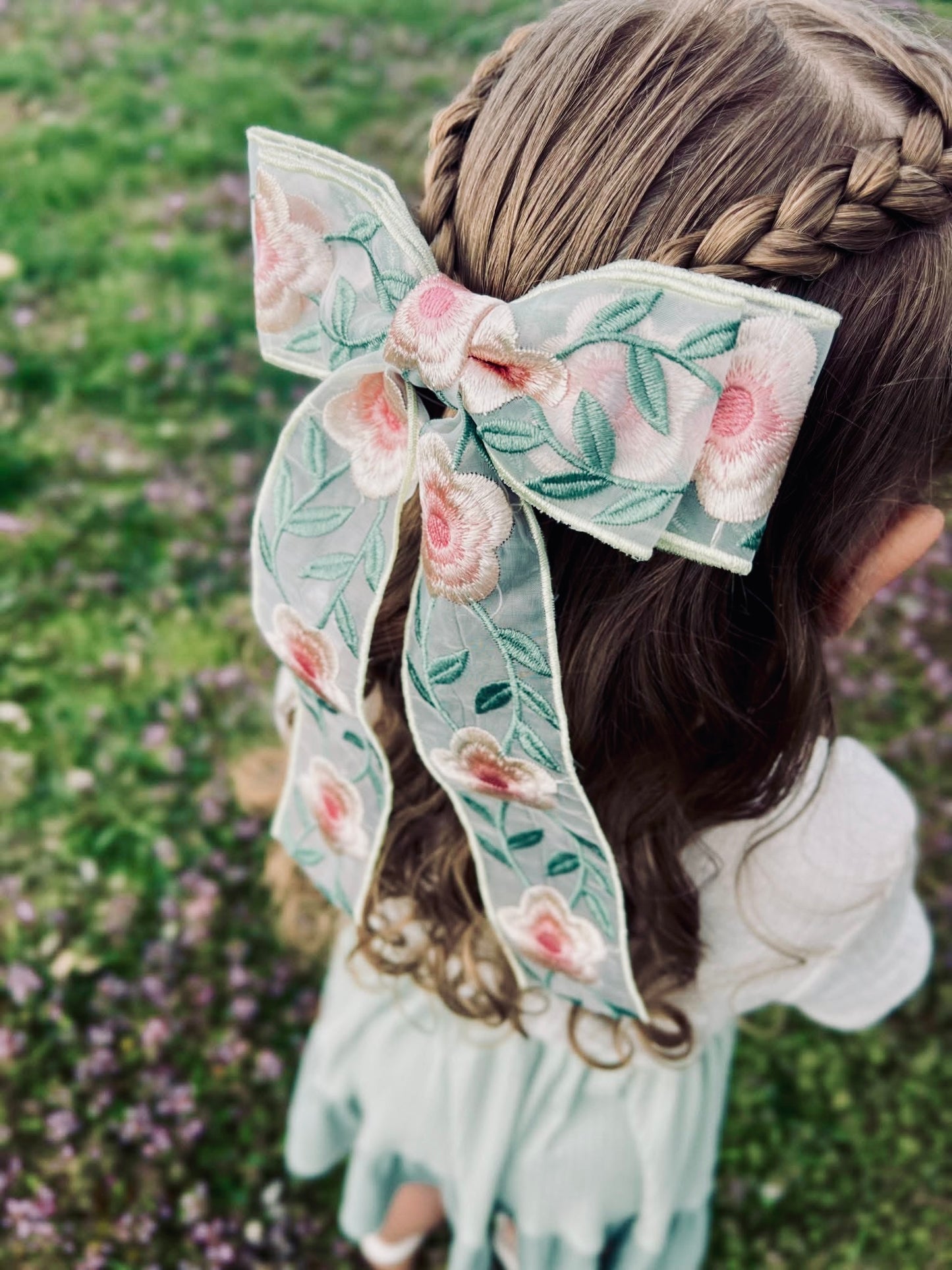 Flora Embroidered Long Tail Bow