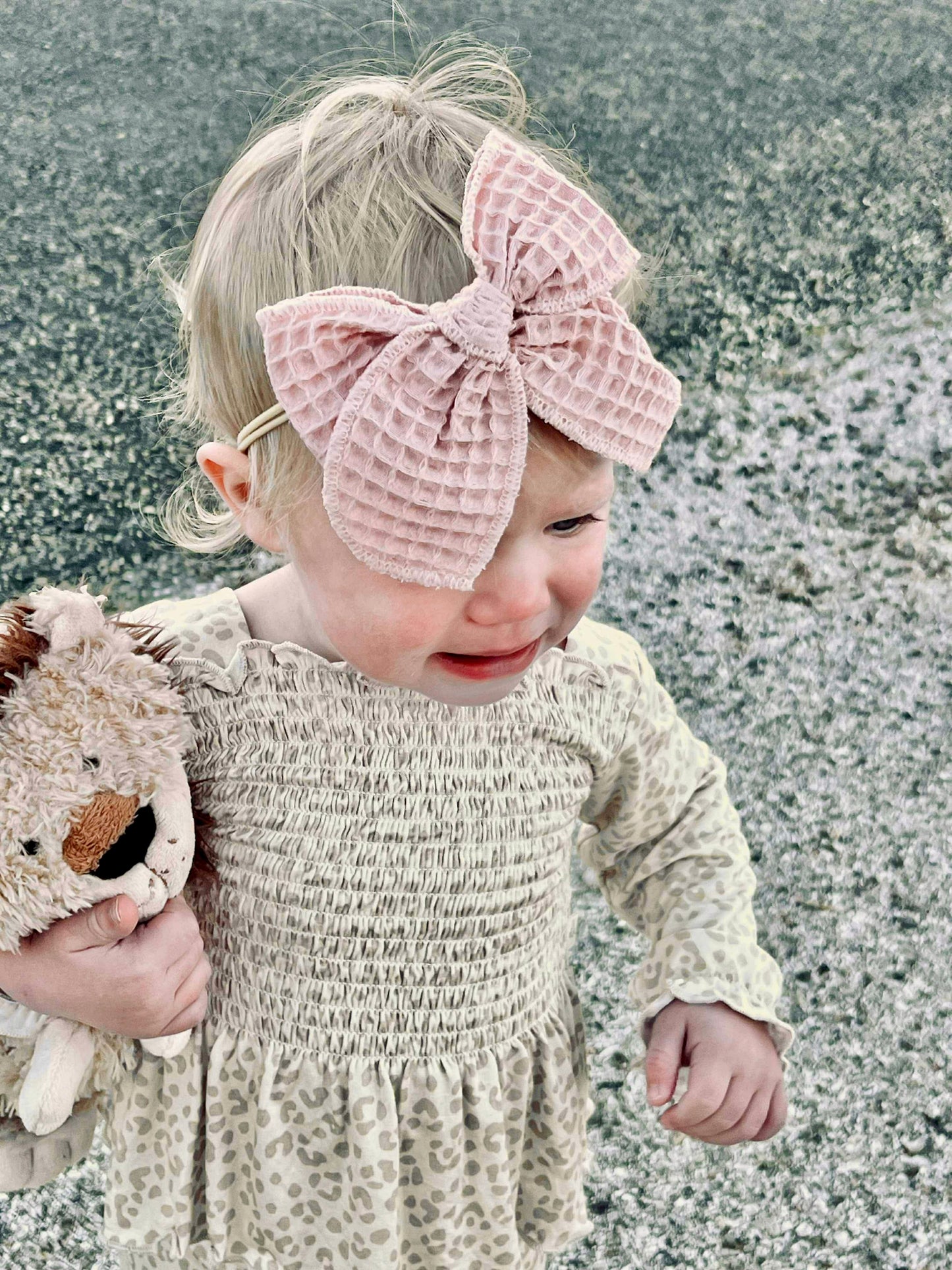 Dusty Mauve Waffle Evie Bow