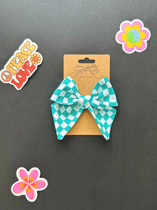Teal Wavy Check SweeTie Bow