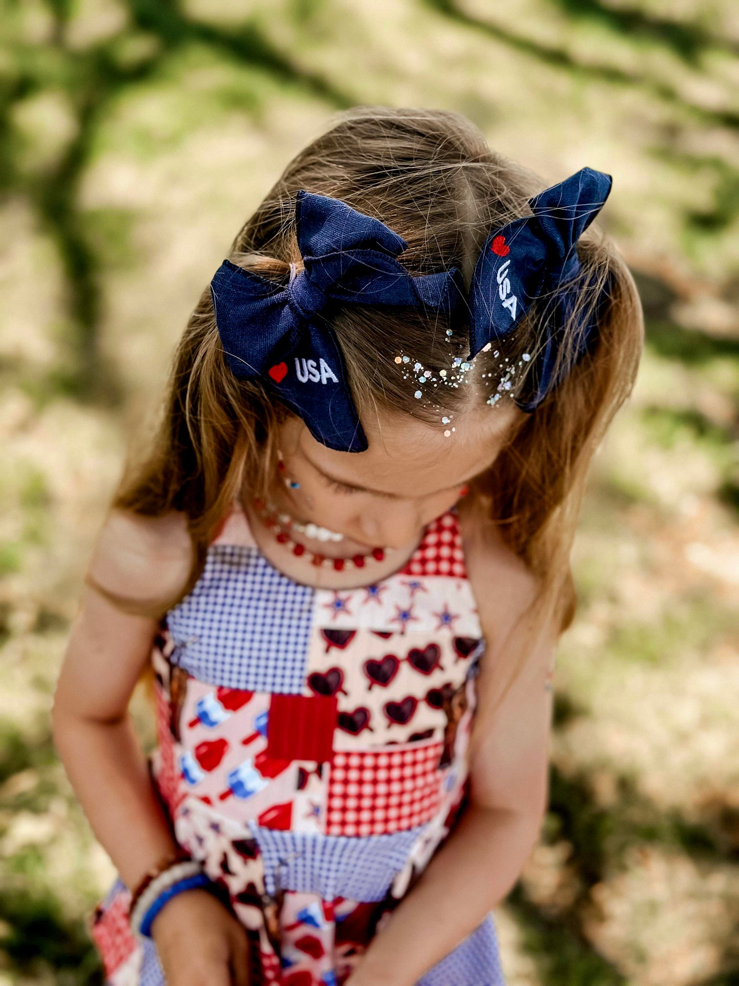 USA Embroidered Navy Petite Fable Piggie Set
